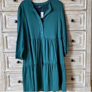 NWT GAP - Dark Green Puffed Tiered Mini Dress